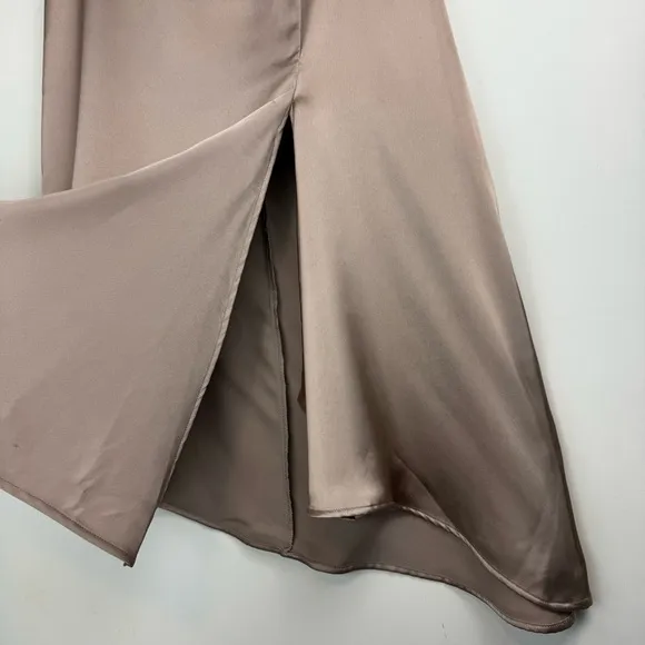 NWT Zara Satin Effect Asymmetrical A-line Midi Skirt Sz Small Champagne Tan