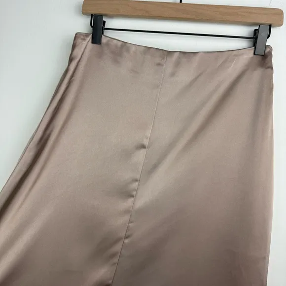 NWT Zara Satin Effect Asymmetrical A-line Midi Skirt Sz Small Champagne Tan
