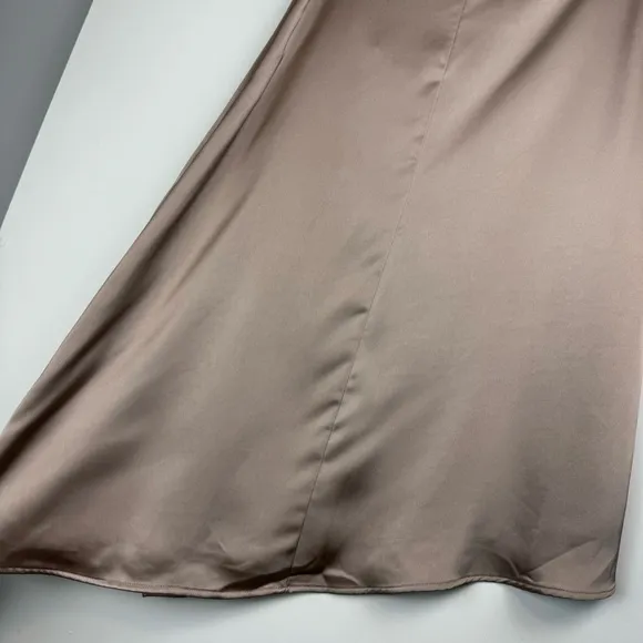 NWT Zara Satin Effect Asymmetrical A-line Midi Skirt Sz Small Champagne Tan