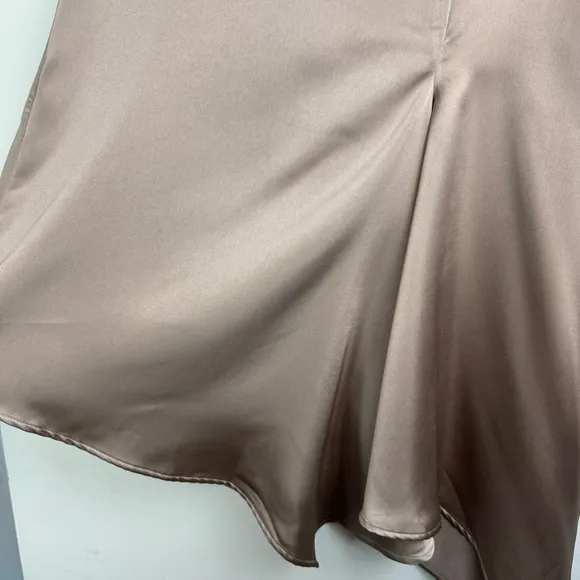 NWT Zara Satin Effect Asymmetrical A-line Midi Skirt Sz Small Champagne Tan