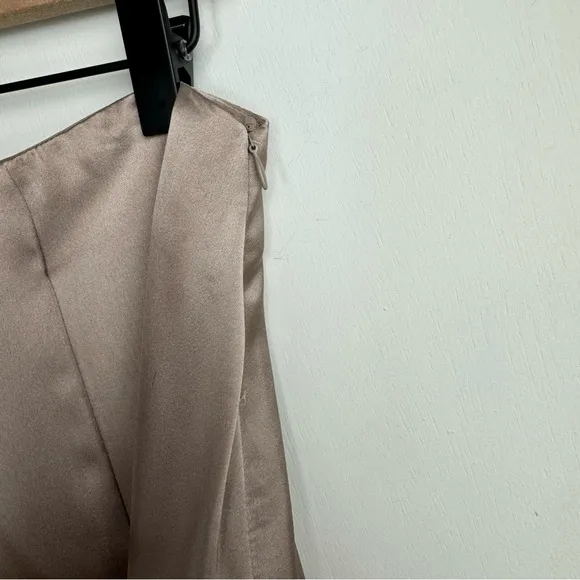 NWT Zara Satin Effect Asymmetrical A-line Midi Skirt Sz Small Champagne Tan