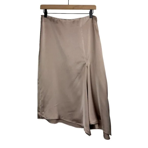 NWT Zara Satin Effect Asymmetrical A-line Midi Skirt Sz Small Champagne Tan