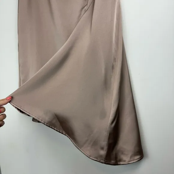 NWT Zara Satin Effect Asymmetrical A-line Midi Skirt Sz Small Champagne Tan