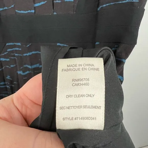 NWT Rebecca Taylor Blue &amp; Black Tiger Pleated Dress
