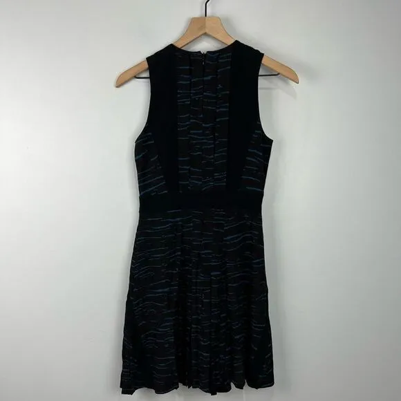 NWT Rebecca Taylor Blue &amp; Black Tiger Pleated Dress