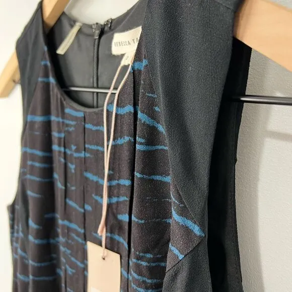 NWT Rebecca Taylor Blue &amp; Black Tiger Pleated Dress