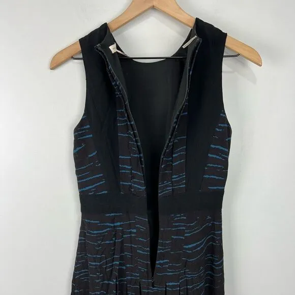 NWT Rebecca Taylor Blue &amp; Black Tiger Pleated Dress
