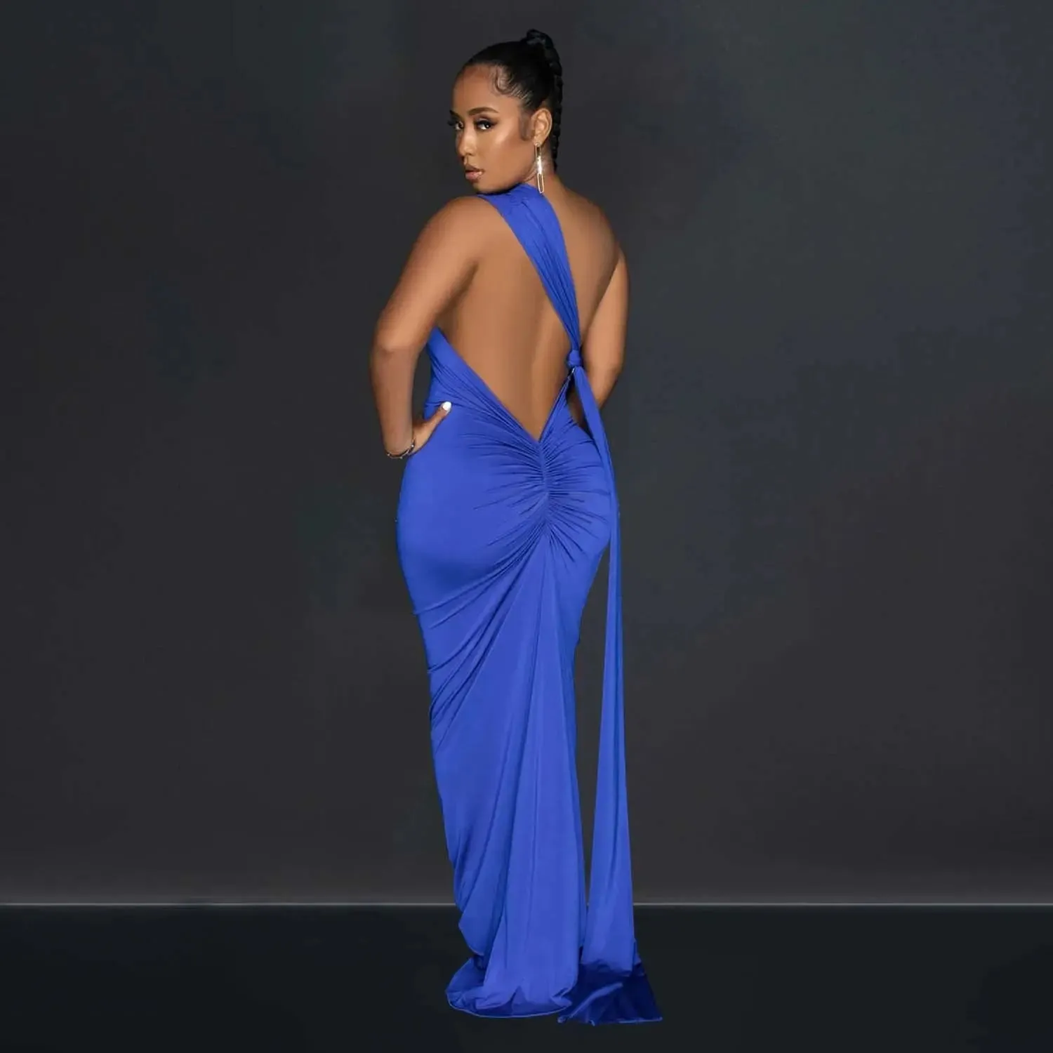 Oblique Collar Sleeveless Backless Pleated Wrap Dress