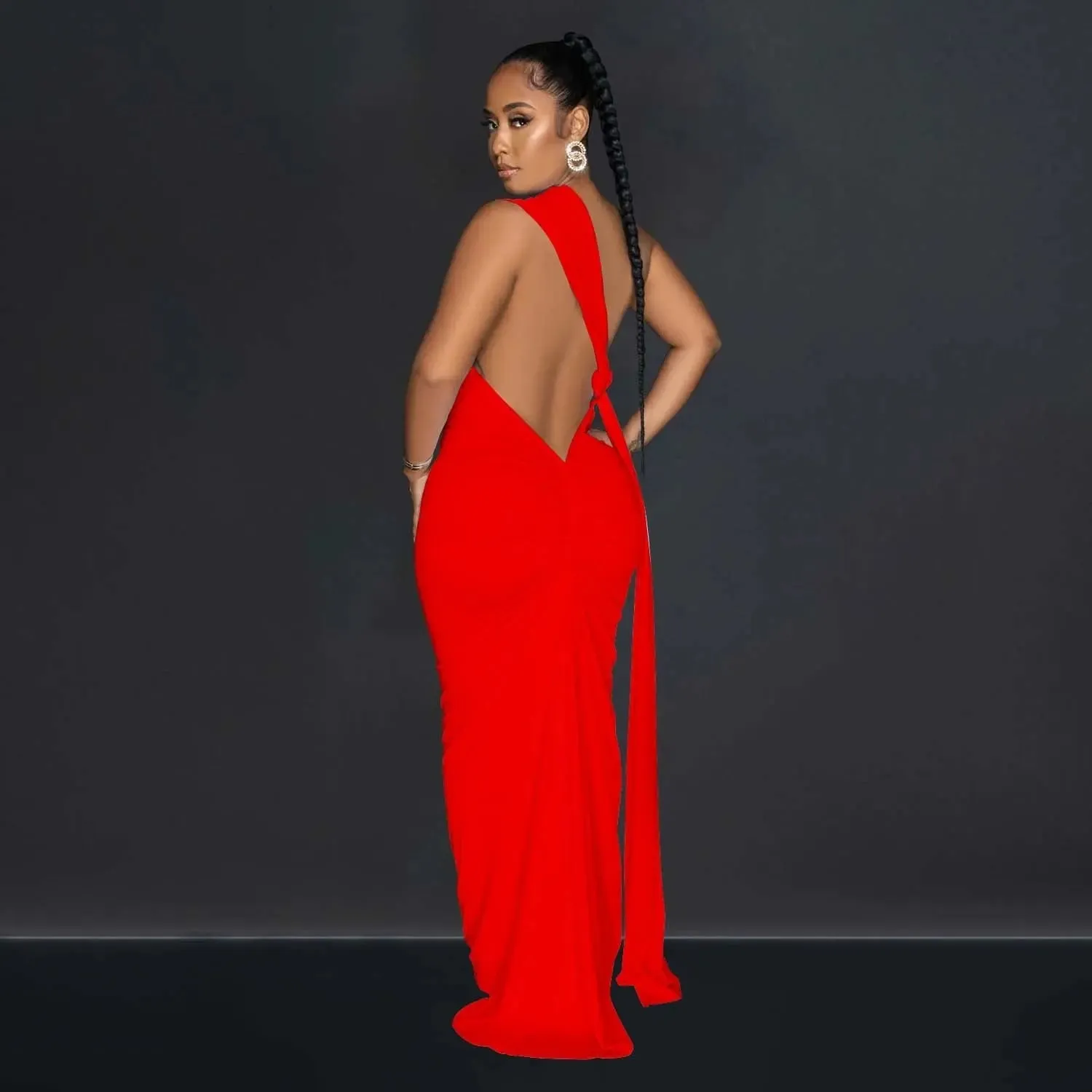 Oblique Collar Sleeveless Backless Pleated Wrap Dress