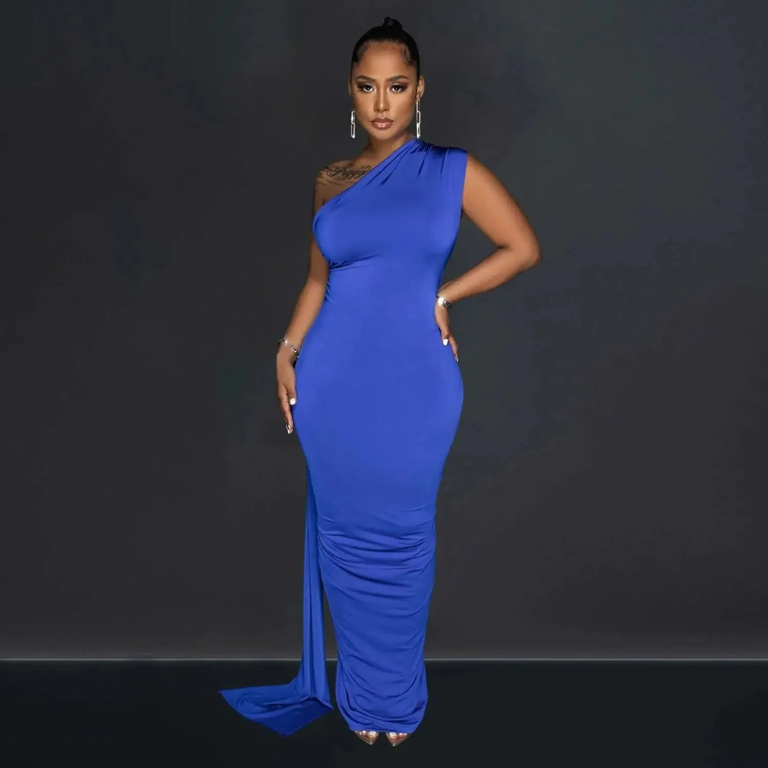 Oblique Collar Sleeveless Backless Pleated Wrap Dress