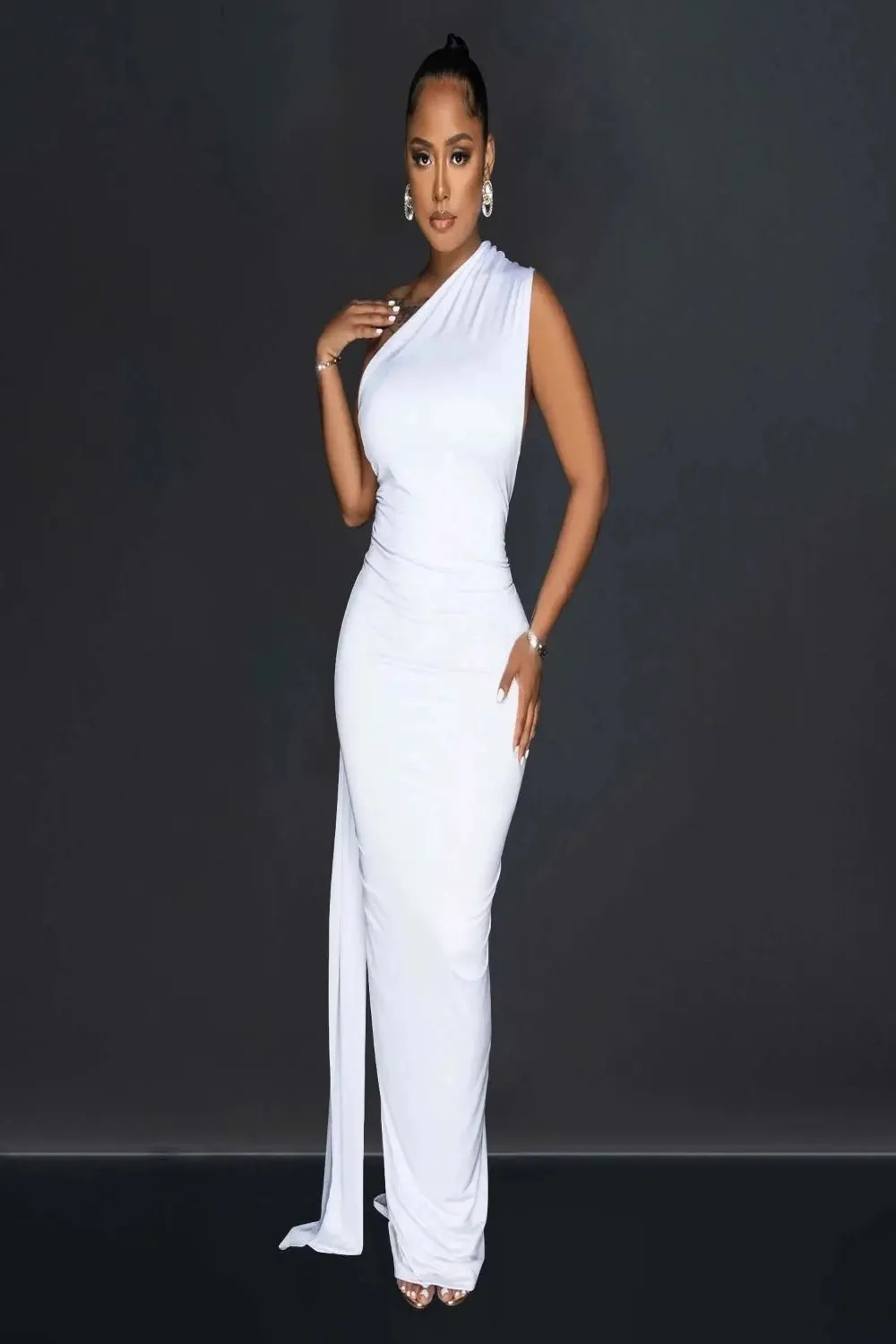 Oblique Collar Sleeveless Backless Pleated Wrap Dress