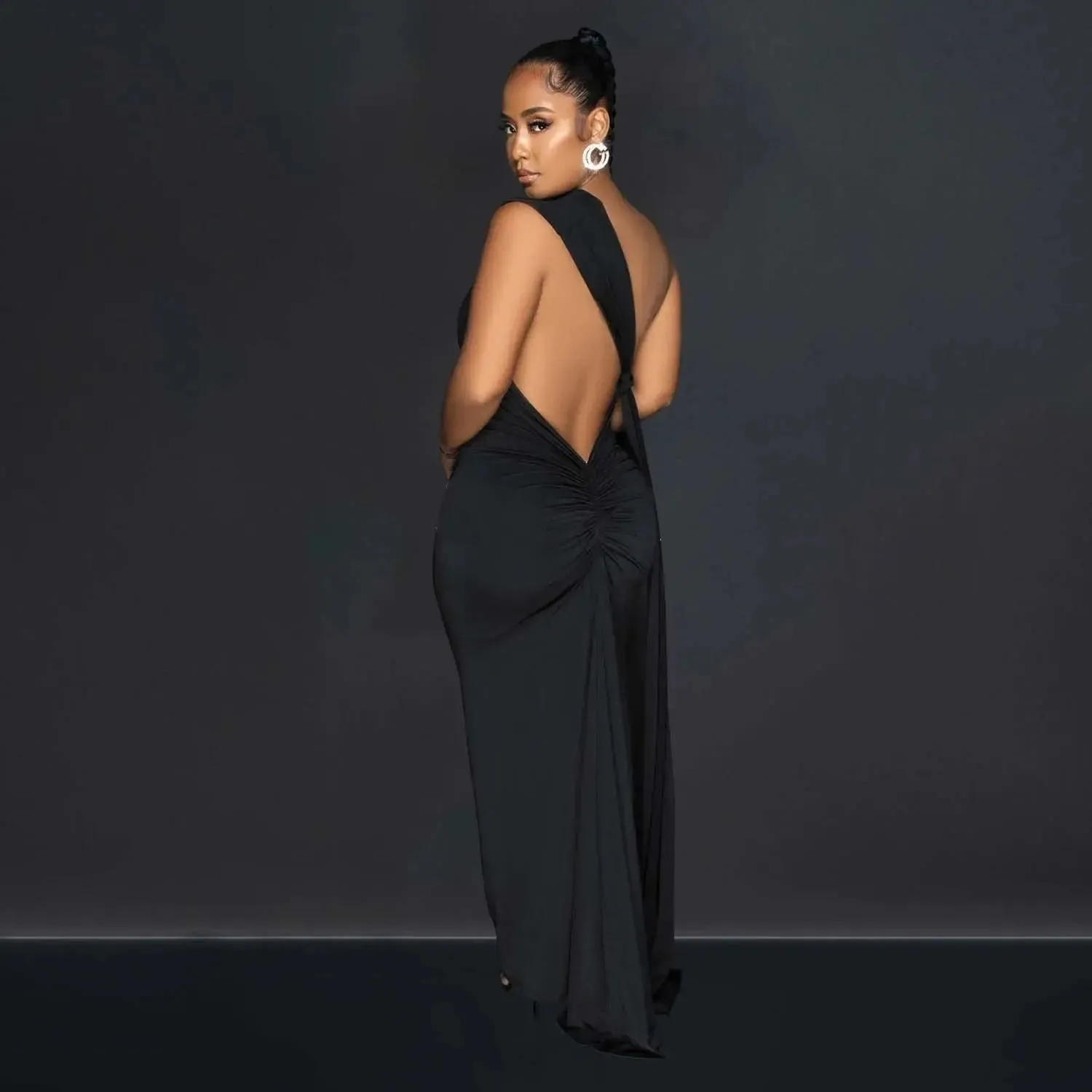 Oblique Collar Sleeveless Backless Pleated Wrap Dress