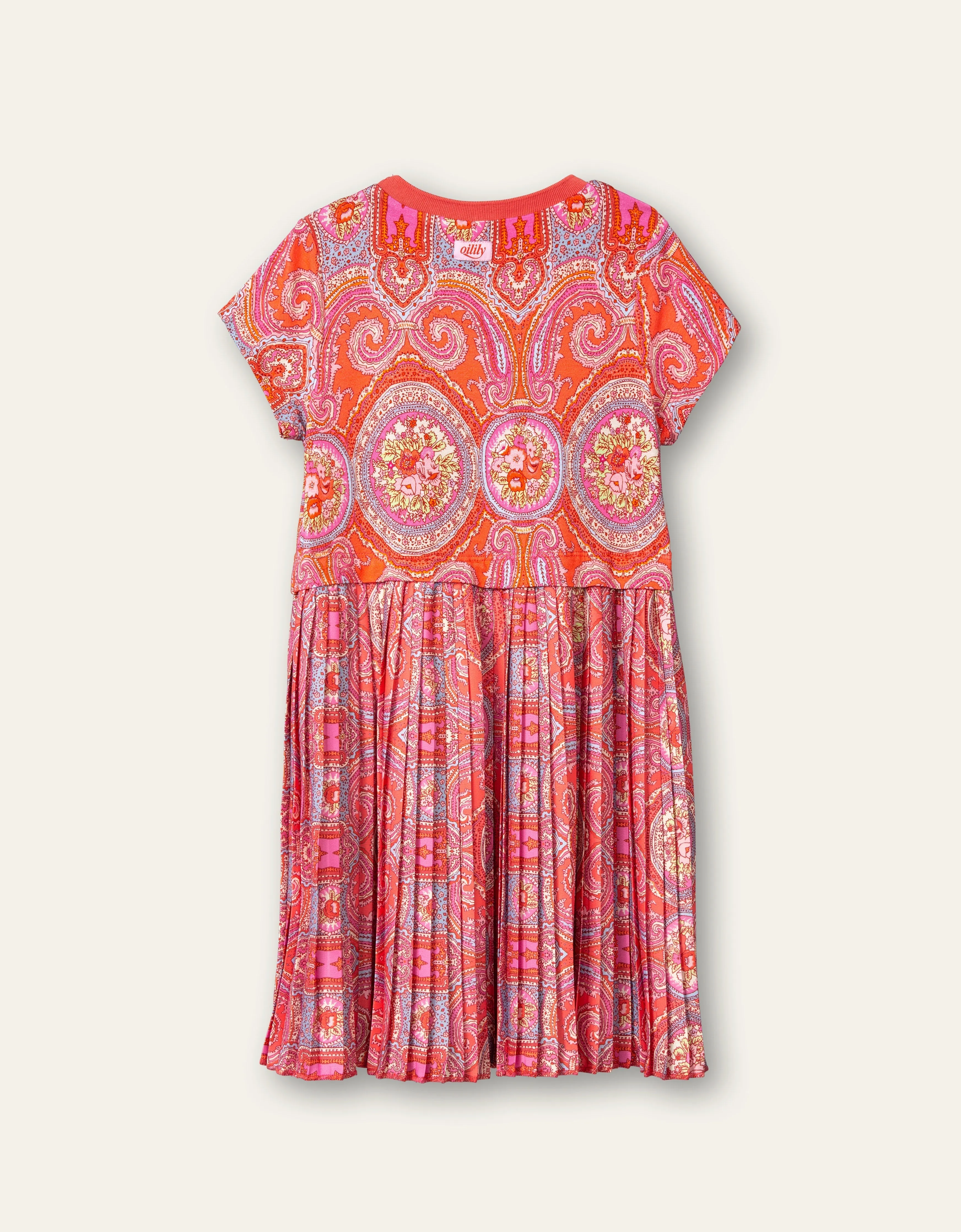 OILILY City Rose Girls Coral & Pink Paisley Pleated Dress - CLEARANCE SALE