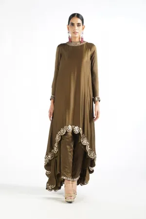 Olive Green Scallop Pant Kurta Set