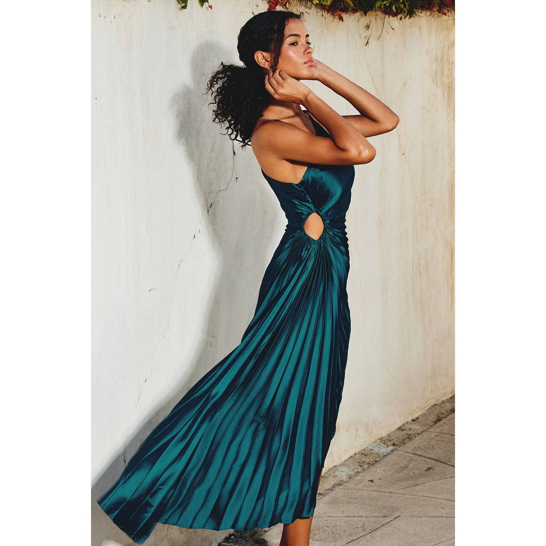 Olympia Asymmetrical Pleated Maxi Dress