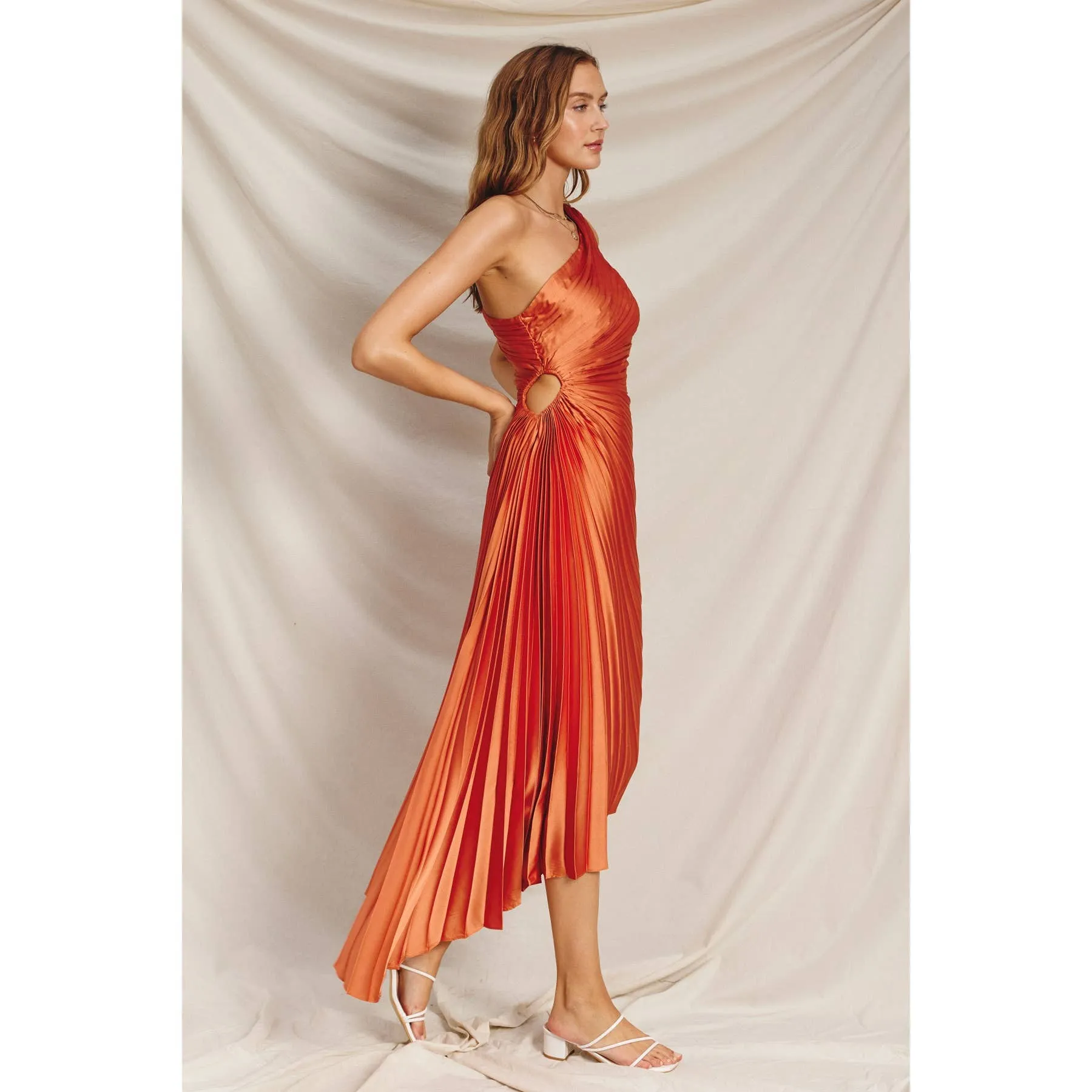 Olympia Asymmetrical Pleated Maxi Dress
