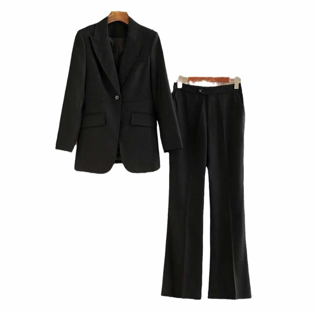 One Button Black Pantsuit Fitted Blazer   Mid-High Rise Trousers Pantsuit Suit Formal Wear