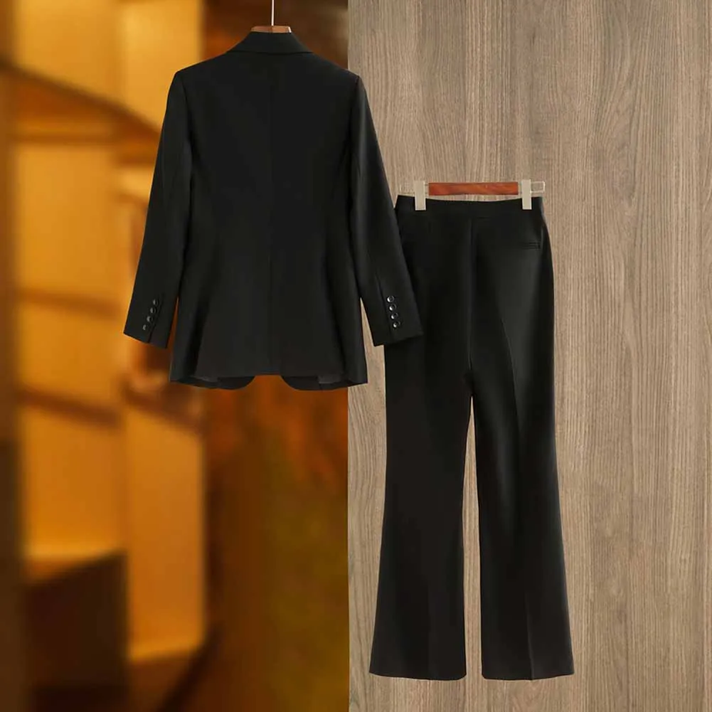 One Button Black Pantsuit Fitted Blazer   Mid-High Rise Trousers Pantsuit Suit Formal Wear
