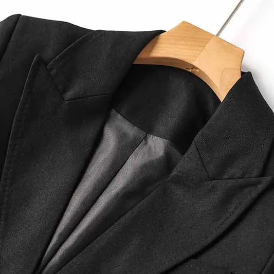One Button Black Pantsuit Fitted Blazer   Mid-High Rise Trousers Pantsuit Suit Formal Wear