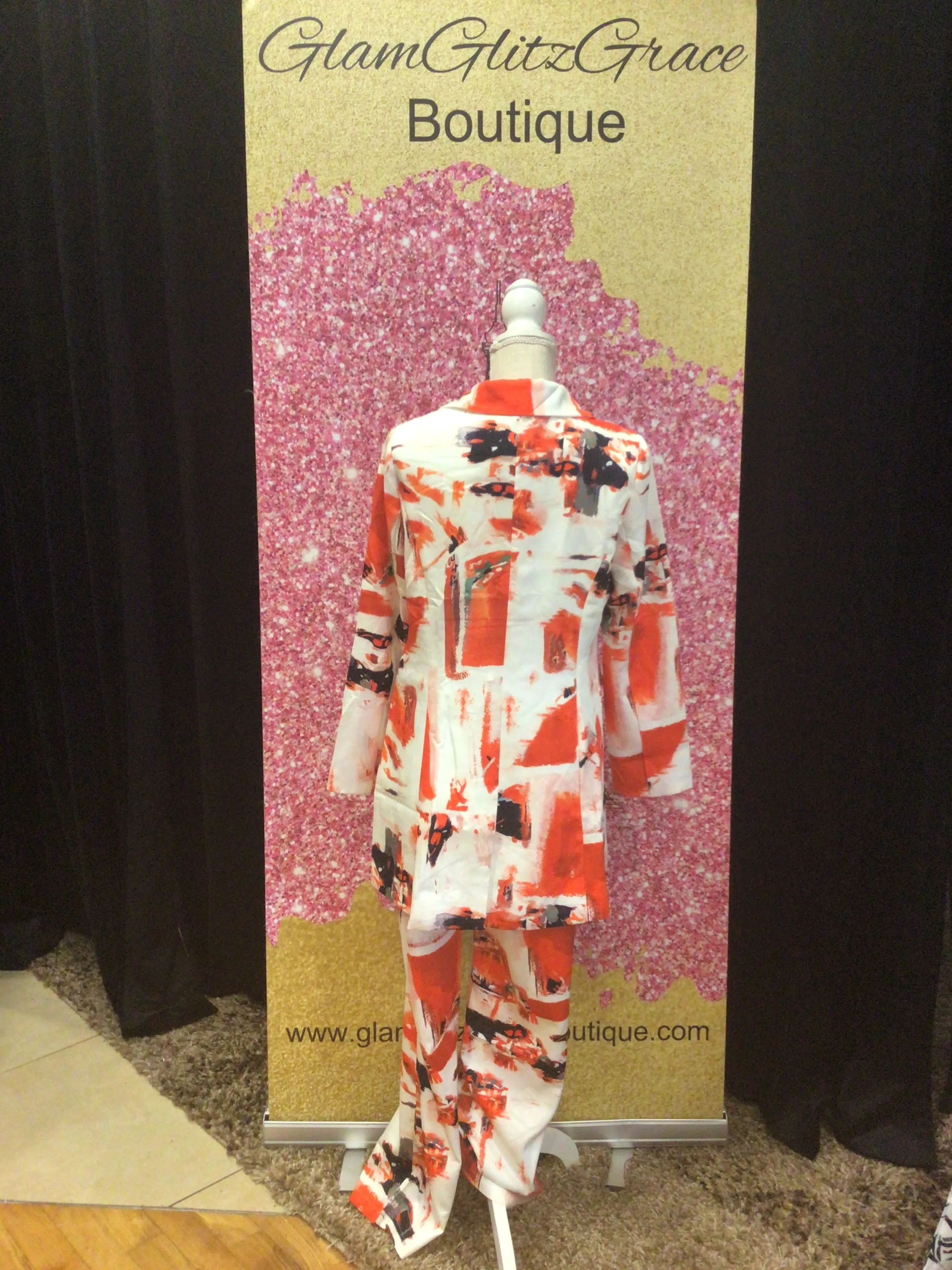 Orange Multicolored Button Up Blazer Pant Set