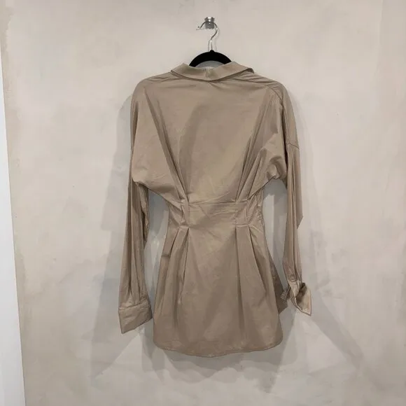 OW Collection Ella Shirt Dress - Size XS Tan