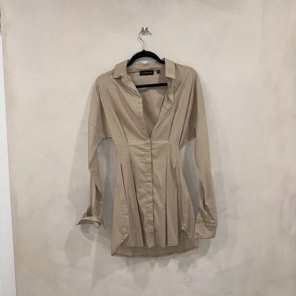 OW Collection Ella Shirt Dress - Size XS Tan