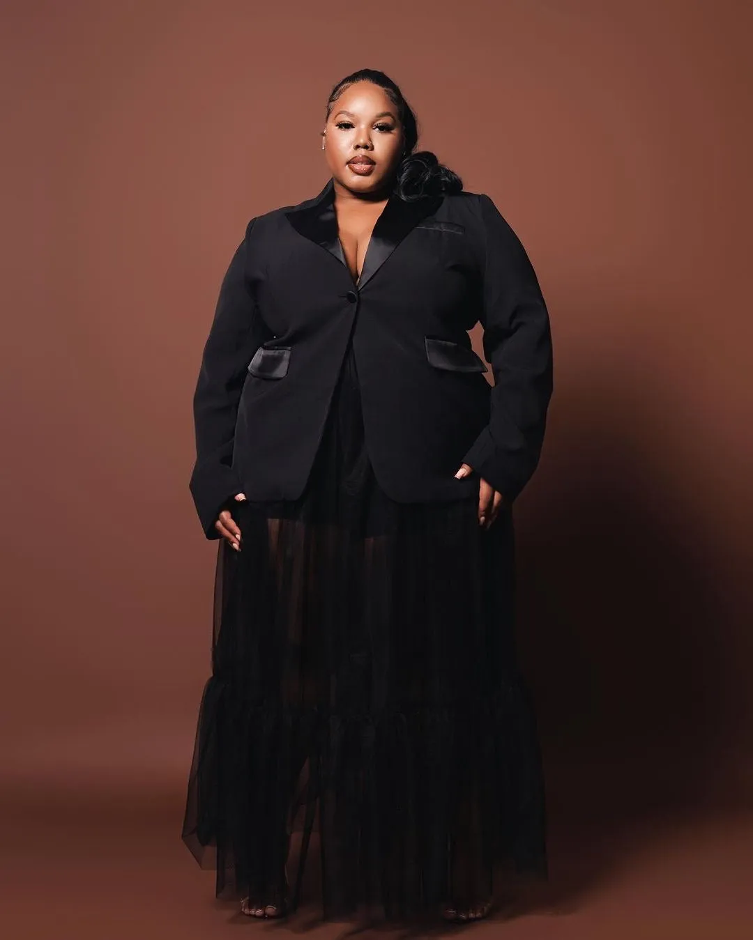 Oyemwen Black Jacket and Sheer Skirt Set