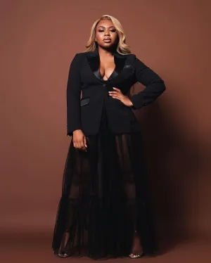 Oyemwen Black Jacket and Sheer Skirt Set