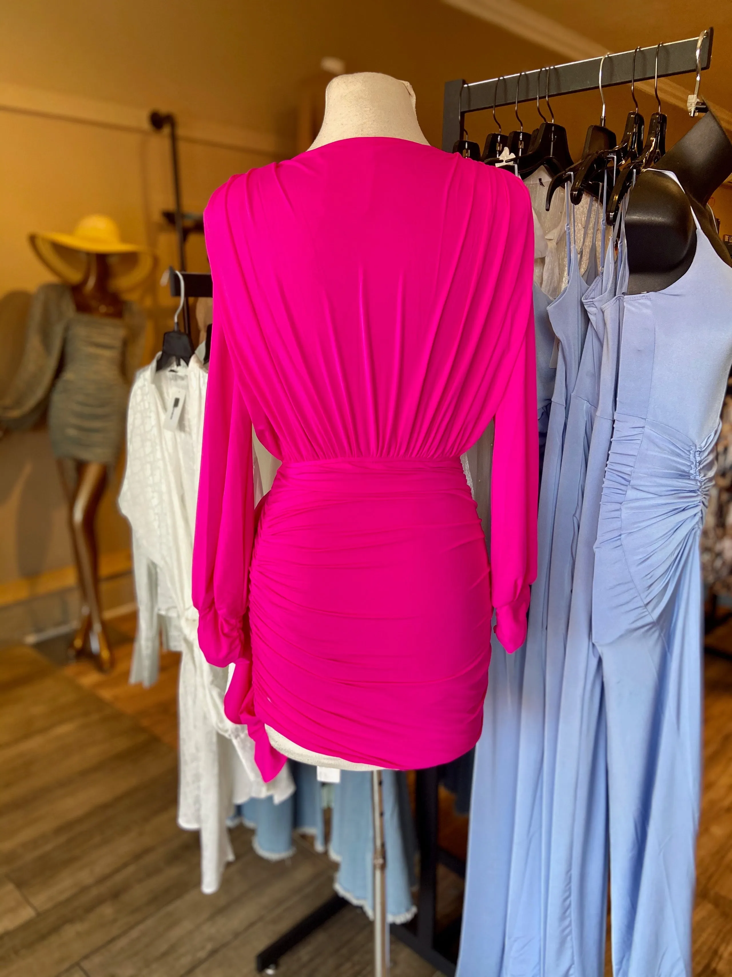 Padded Long Sleeve Rouge Dress