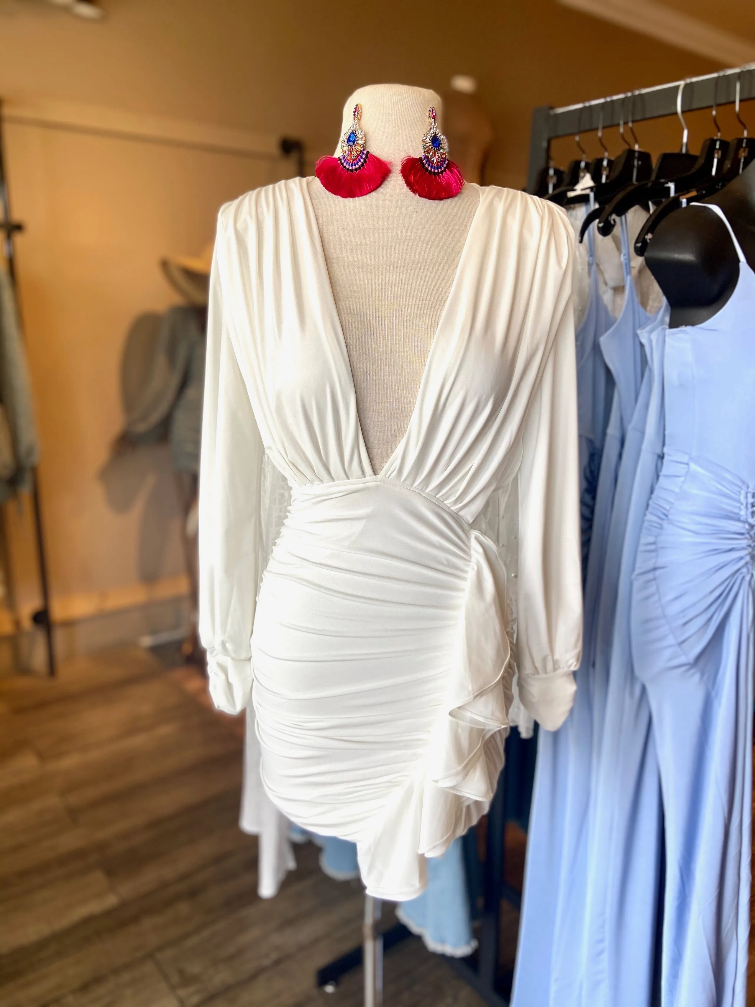 Padded Long Sleeve Rouge Dress