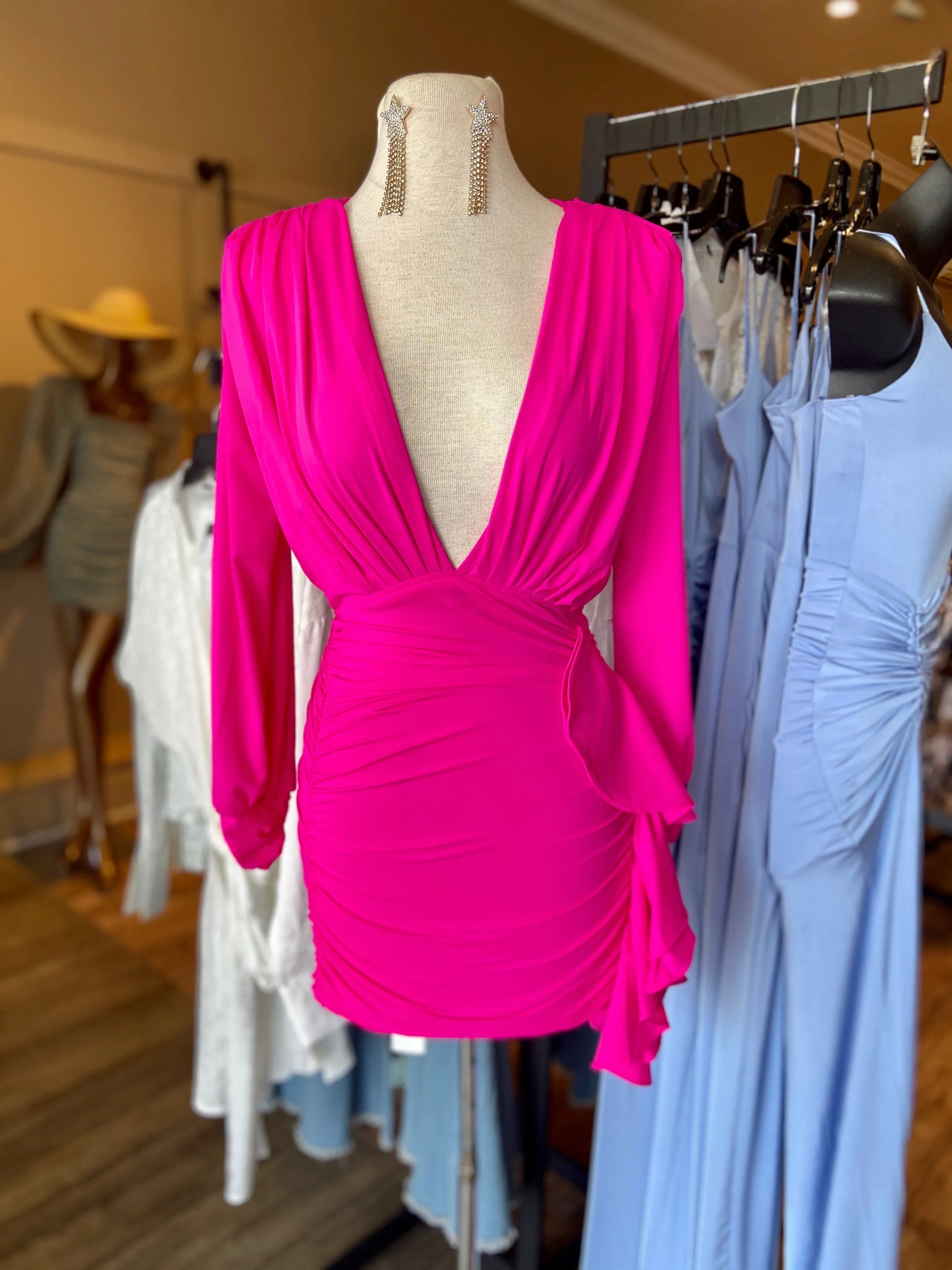 Padded Long Sleeve Rouge Dress