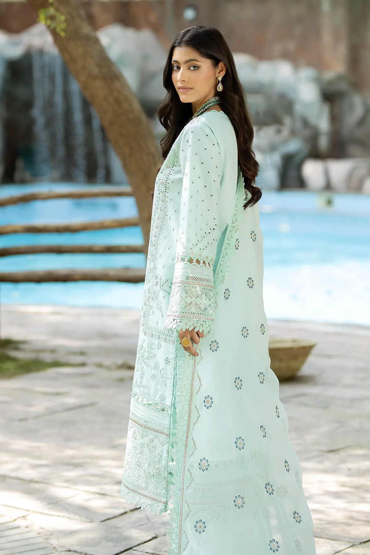 Pakistani Salwar Kameez Aquamarine Shade in Salwar Suit Style