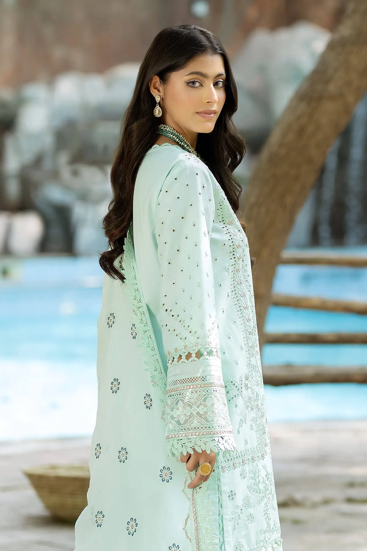 Pakistani Salwar Kameez Aquamarine Shade in Salwar Suit Style