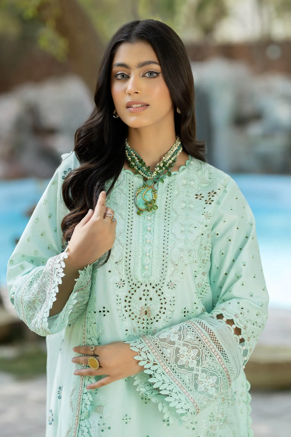 Pakistani Salwar Kameez Aquamarine Shade in Salwar Suit Style