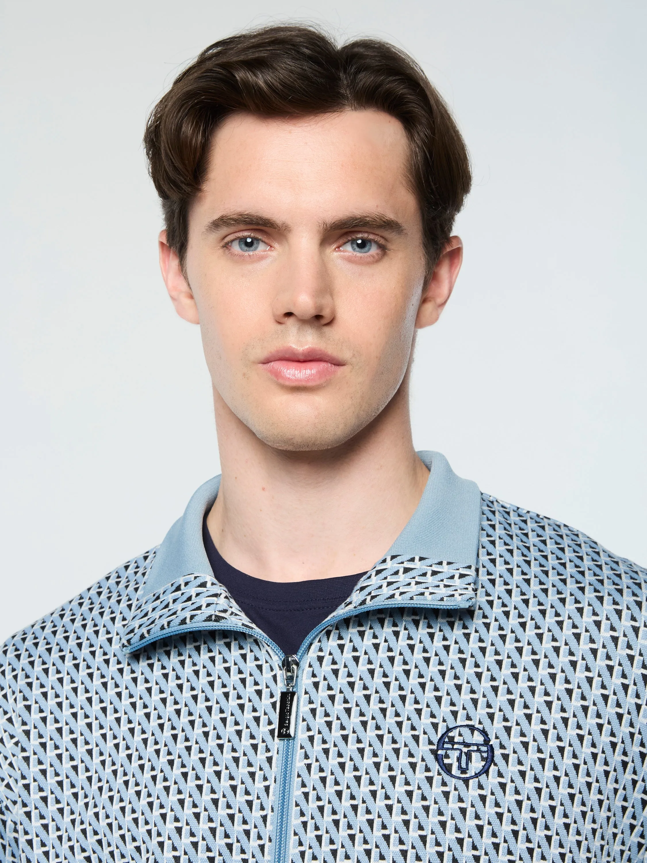 Paolo Knit Track Jacket- Faded Denim