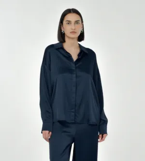 Paper Label Long Sleeve Satin Shirt