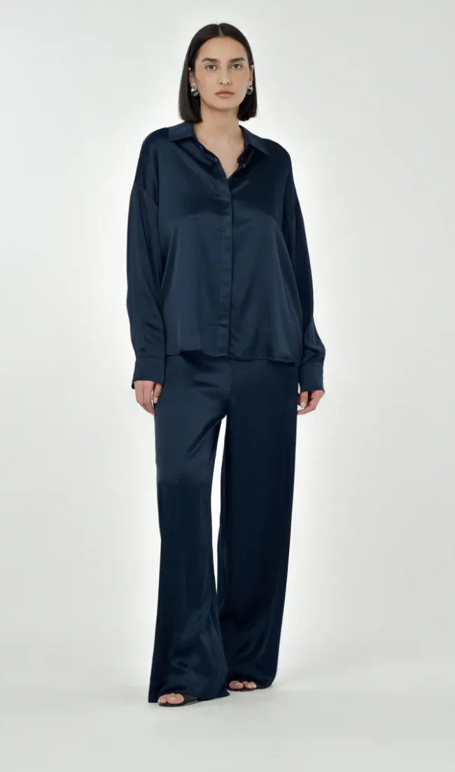 Paper Label Long Sleeve Satin Shirt