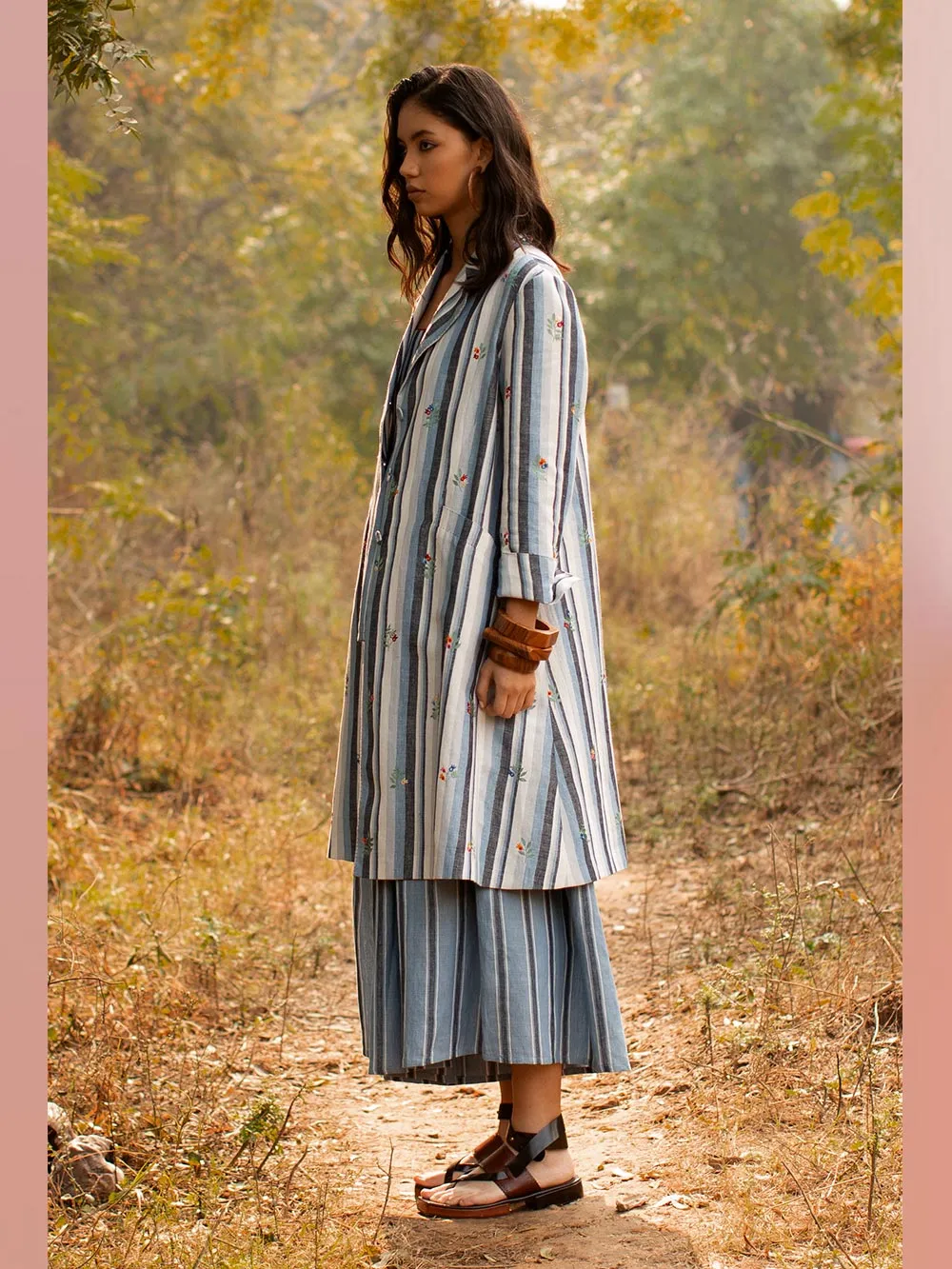 Payal Pratap   -   Jacket Irene  I  Stripe Lapel Jacket With Embroidery All Over.