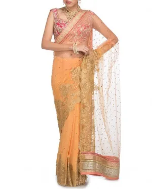 Peach Colour Saree with Pink Colour Blouse