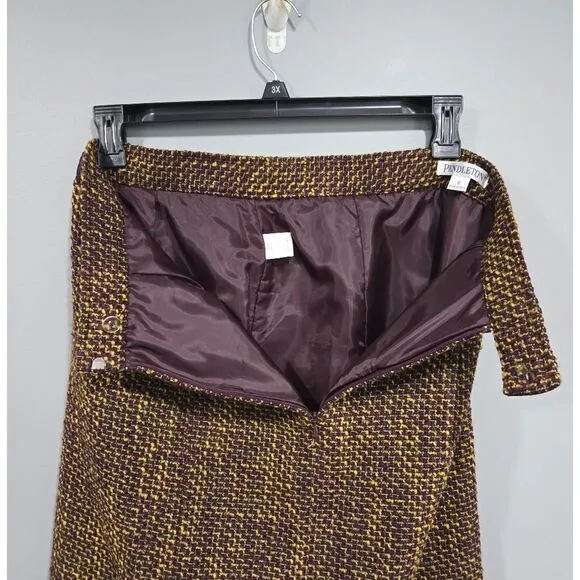 🐢 Pendleton Chartreuse/Eggplant Boucle Tweed Retro Pencil Skirt Size 6