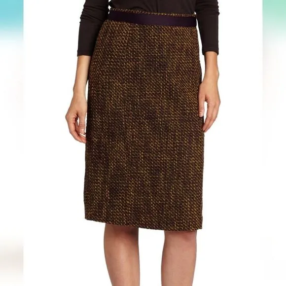 🐢 Pendleton Chartreuse/Eggplant Boucle Tweed Retro Pencil Skirt Size 6