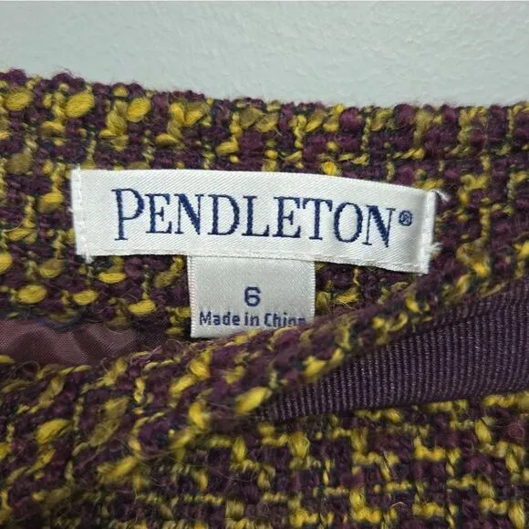 🐢 Pendleton Chartreuse/Eggplant Boucle Tweed Retro Pencil Skirt Size 6