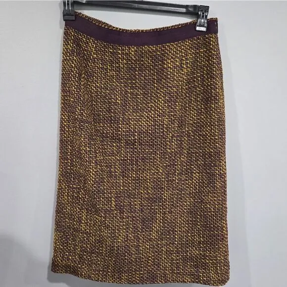 🐢 Pendleton Chartreuse/Eggplant Boucle Tweed Retro Pencil Skirt Size 6