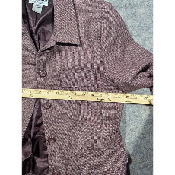 Pendleton Wool Pant Suit Womens 8 Pink Tweed Wide Leg Military Blazer Classic