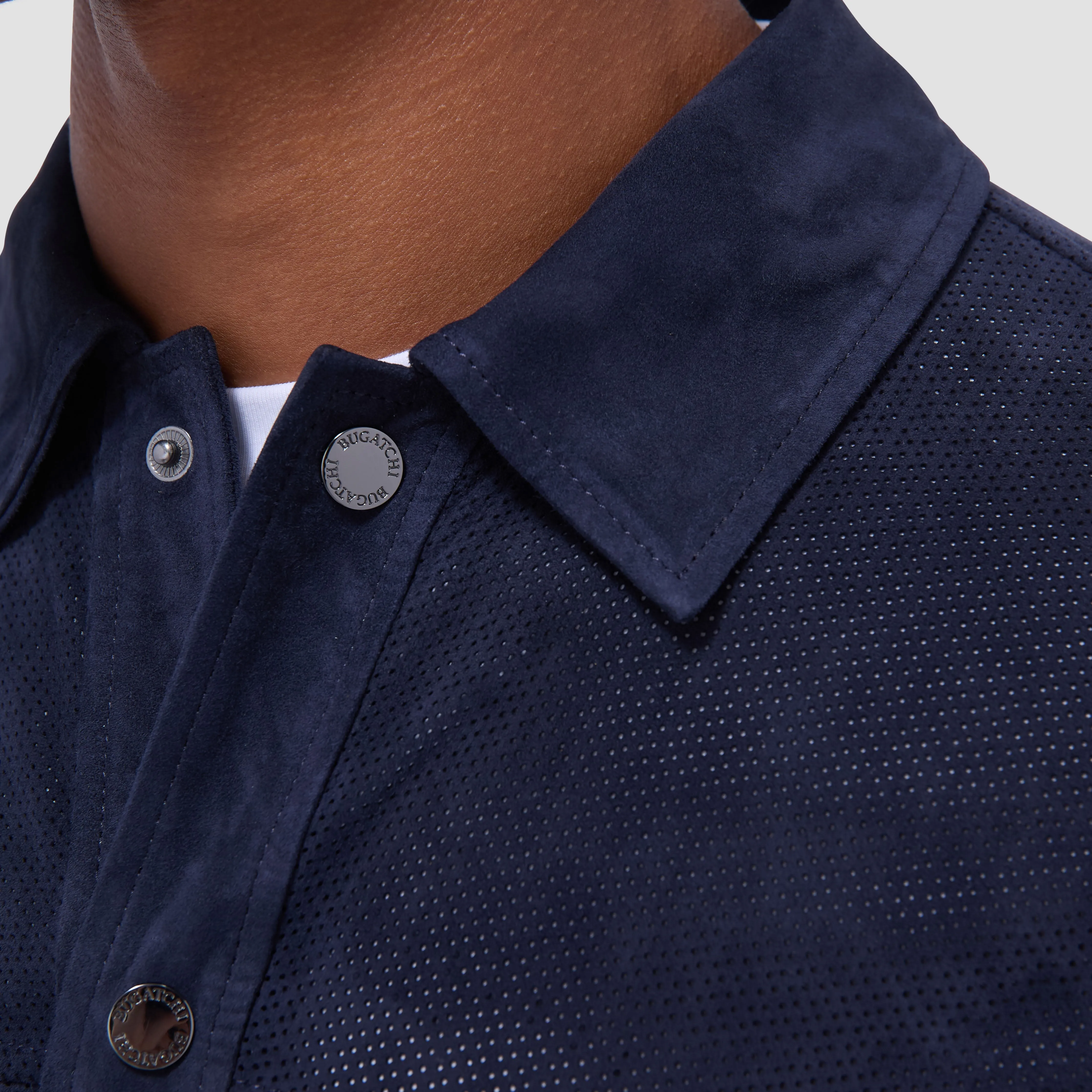 Perforated Suede Shirt Jacket