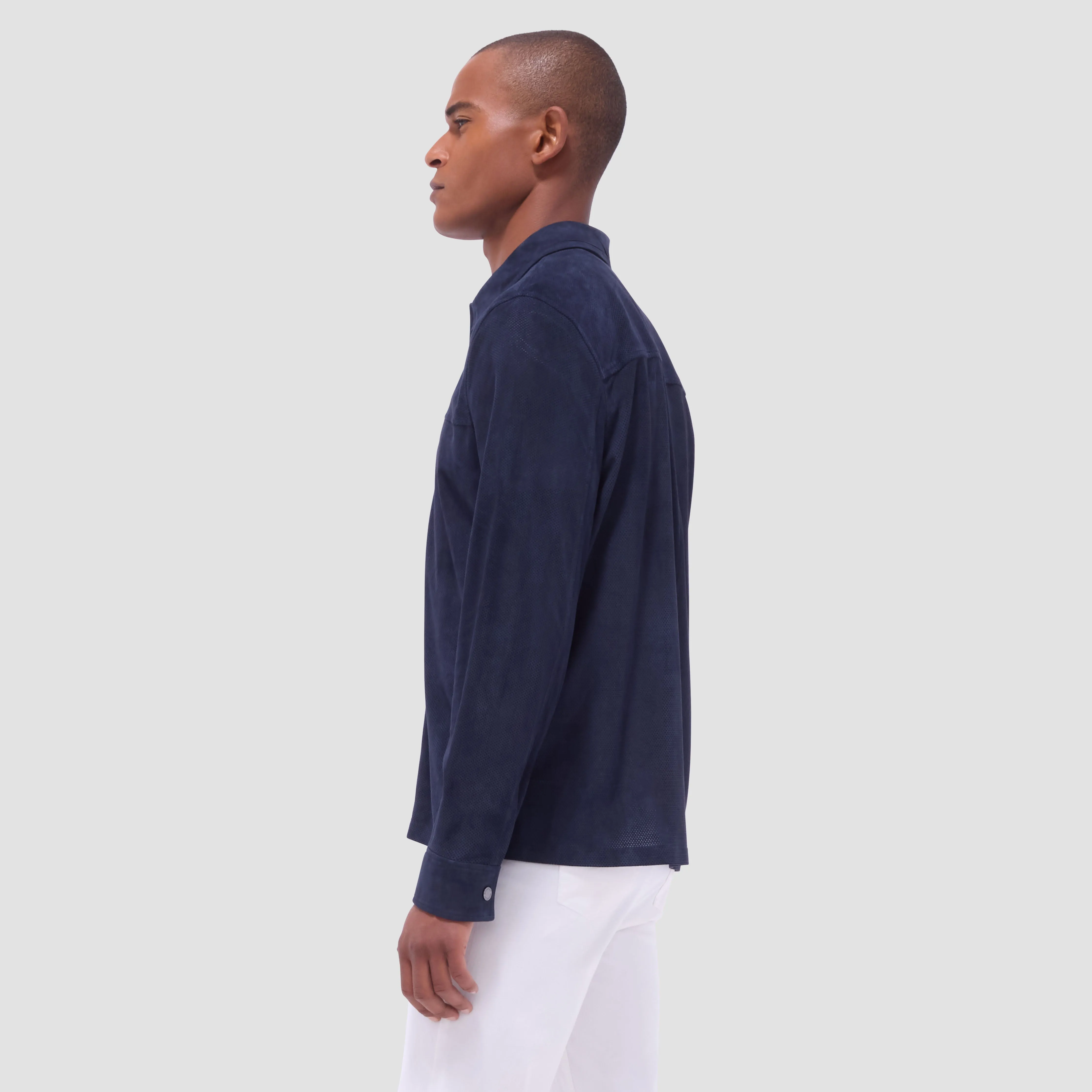 Perforated Suede Shirt Jacket