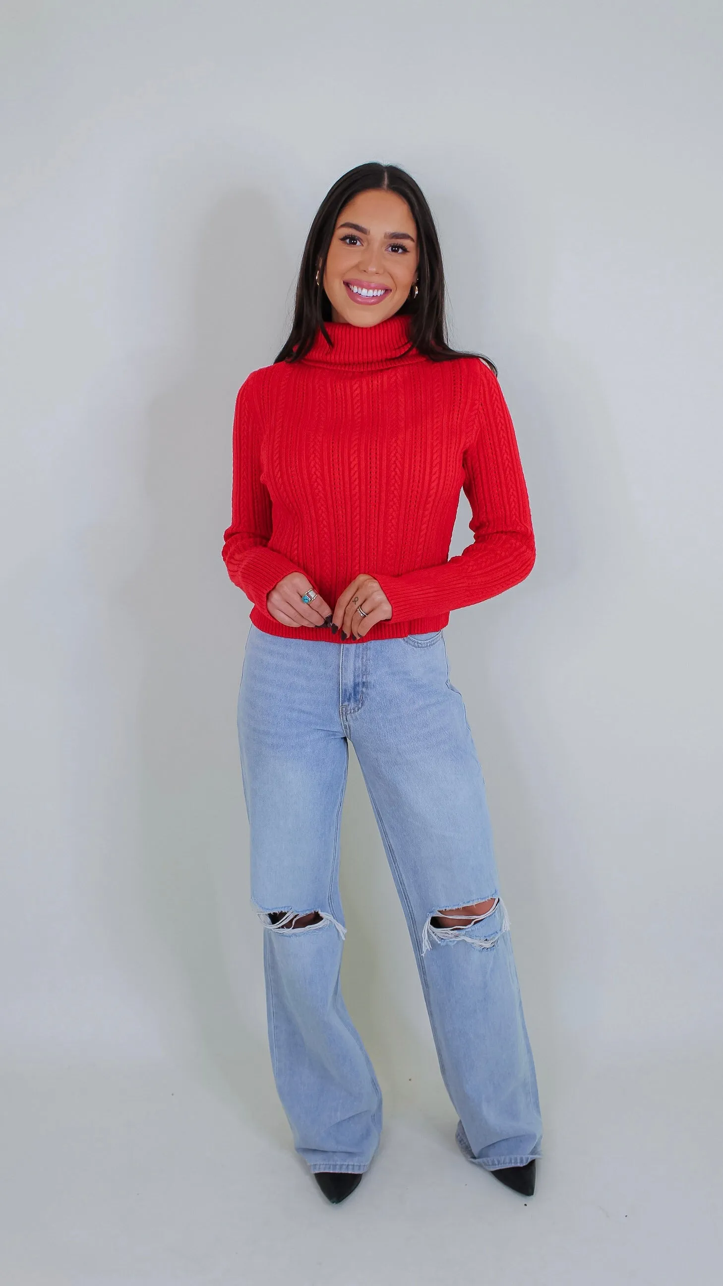 Perrie Red Turtle Neck Top
