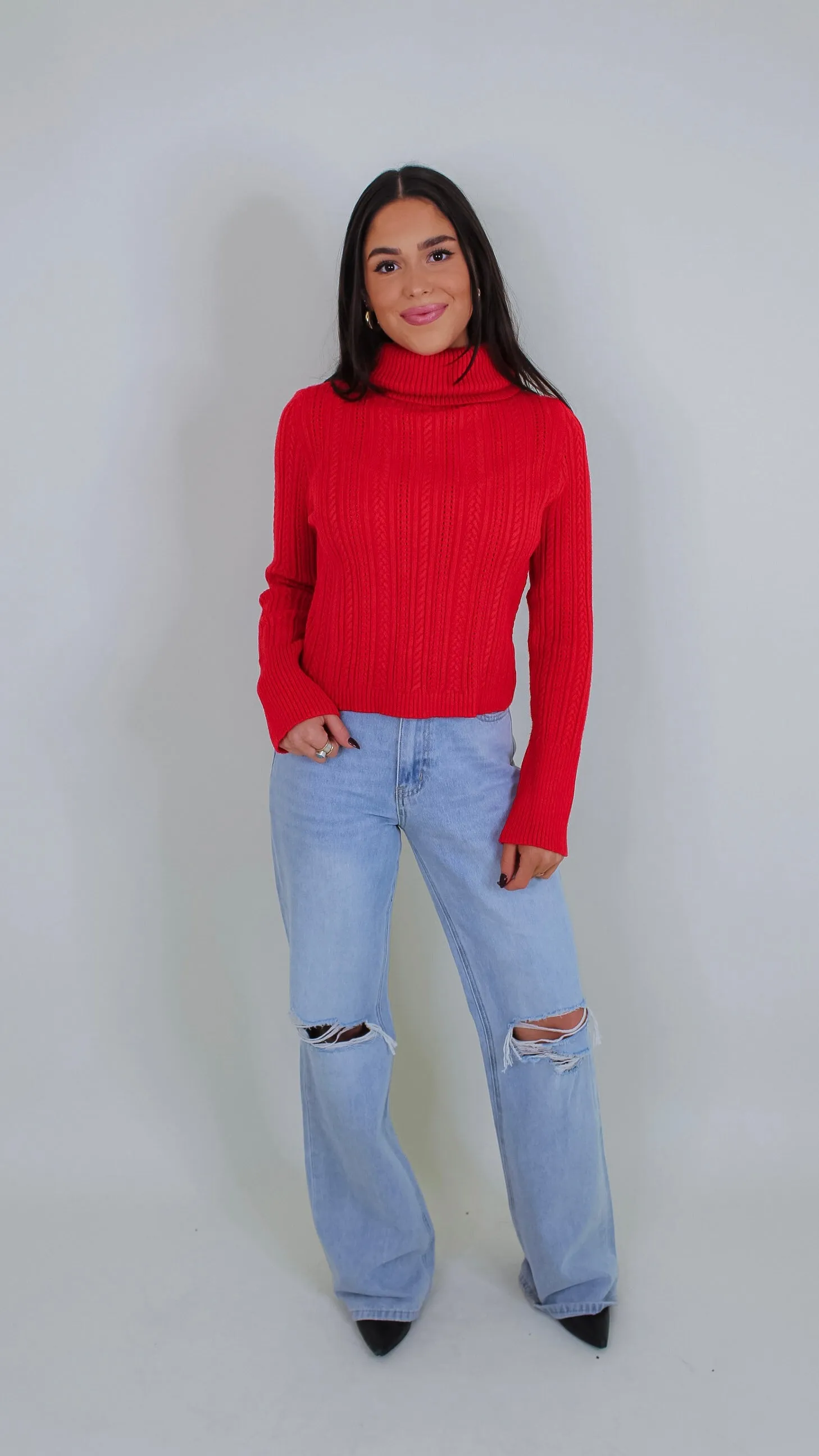 Perrie Red Turtle Neck Top