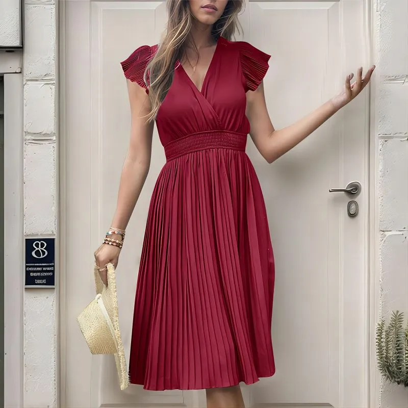 Petite Pleated Short Sleeved Dress PCD29