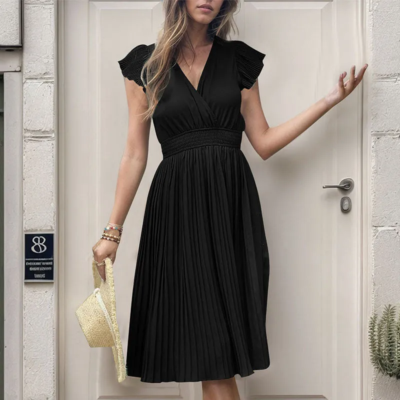 Petite Pleated Short Sleeved Dress PCD29